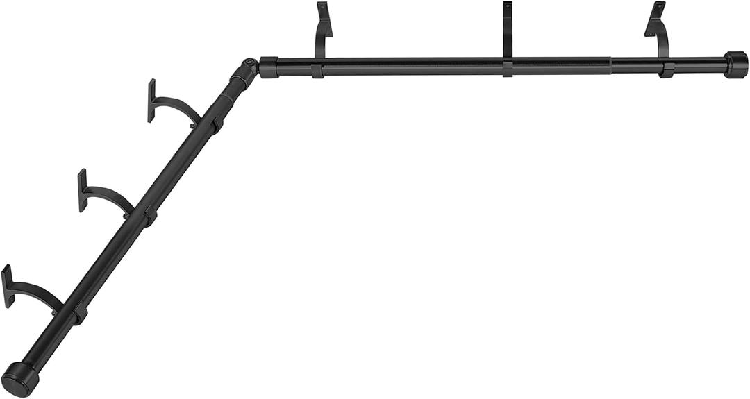 Black Corner Window Curtain Rods with Aluminum End Cap Finials and Brackets,1 Inch Diameter Bay Window Curtain Rods,2 Sided 36-72 Inch Adjustable Drapery Rod