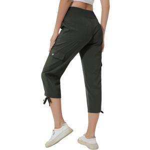 YuKaiChen Women's Capris Hiking Summer Pants Outdoor Athletic Travel Casual Lightweight Quick Dry with Pockets ArmyGreen L