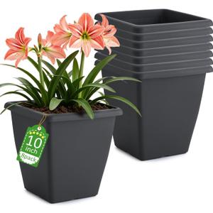 RooTrimmer 8 Pack 10 Inch Tall Square Planter Without Saucers Black