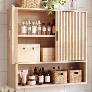 INNOD Bathroom Storage Wall Cabinet with Adjustable Wood Shelf & Doors, Over the Toilet Storage Cabinet Above Toilet Storage, Medicine Cabinet for Laundry Room & Kitchen & Living Room (Natural Oak)