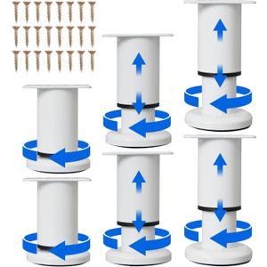 6 Pcs Adjustable Height Furniture Support Legs [with Screws] 3.15-4.72 inch, Metal Heavy Duty Furniture Replacement Legs for Chair/Bed/Sofa/Cabinet/Couch/Dresser/Bed/Table (White)