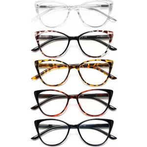 EYEURL 5 Pack Cat Eye Reading Glasses for Women-Blue Light Glasses for Woman Fashion Readers with Spring Hinge