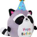 CAIYUEGG Raccoon Plush Toy 10 Inch Cute Birthday Stuffed Animal Soft Raccoon Plushies Pillow Wear Unicorn Birthday Hat Kawaii Cartoon Doll Gifts for Kid Toddlers Home Room Decoration