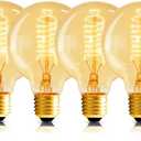 G80 Globe Edison Light Bulb, Vintage Large 4-Pack Edison Light Bulb, Spiral Filament Light Bulbs, E26 Base - Amber Soft Light 60W 2700K 110V Dimmable - G80(G25) Bulbs for Home Bar Decorative Lighting