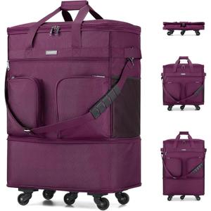 Hanke Expandable Large Suitcase 4 Wheels Lightweight Collapsible,Foldable Suitcases &Travel Bags Hand Luggage Extend 20/24/28 inch Suitcases Duffel Bag Without Telescopic Handle for Men & Women, Purple