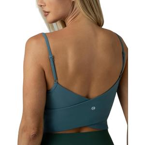 Colorfulkoala Women's Dreamlux Crop Tank Tops with Built in Bra Adjustable Spaghetti Strap Workout Yoga Camisole, Small