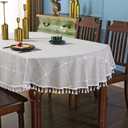 Brown Embroidery Lattice Oval Tablecloth with Tassel Heavy Duty Rustic Fabric Table Cover Wrinkle Resistant Washable Kitchen Dining Party Wedding Decoration 52 x 70 Inches