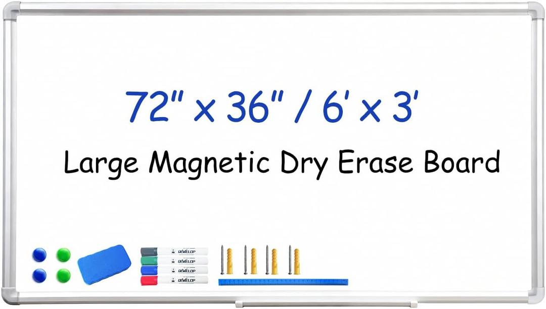 DEVELOP Large Magnetic Dry Erase Board 36 x 72 Inch, 3' x 6' Wall Mounted White Board with Aluminium Frame & Detachable Marker Tray, Magnetic Whiteboard for Home School Office