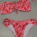 GORGLITTER Women's Strapless Bandeau String Bikini Set Floral Bow Swimsuit High Waisted Smocked Bathing Suit Pink M