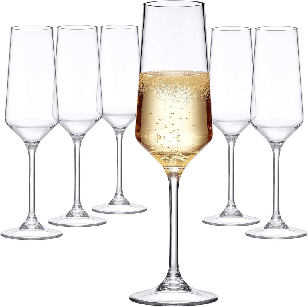 Amazing Abby - Stella - 8-Ounce Unbreakable Tritan Champagne Flutes (Set of 6), Plastic Glasses, Reusable, BPA-Free, Dishwasher-Safe, Perfect for Poolside, Outdoors, Camping, Picnic, and More