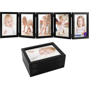 Biggun 5x7in 5 Folding Accordion Picture Frame - Foldable Hinged Collage Photo Frames for Tabletop Display Multiple Family Pictures Birthday Father's Day Gifts (Black) Biggun 5x7in 5 Folding Accordion Picture Frame - Foldable Hinged Collage Photo Frames for Tabletop Display Multiple Family Pictures Birthday Father's Day Gifts (Black)