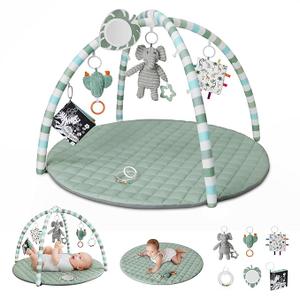 Blissful Diary Baby Play Gym Mat, Play Mat Activity Mat with 6 Detachable Toys for StageBased Sensory & Motor Skill Development, Easy to Install & Clean, Baby Essentials Gift, Sage Green