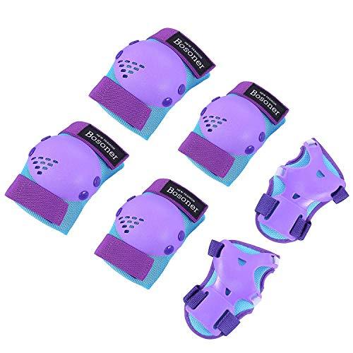 BOSONER Kids/Youth Knee Pad Elbow Pads Set for 3-7 Year, Child Protection Pads for Girls/Boys, for Sports Roller Skates, Cycling, BMX Bike, Skateboard, Inline Rollerblading, Skating, Scooter, Riding, Purple