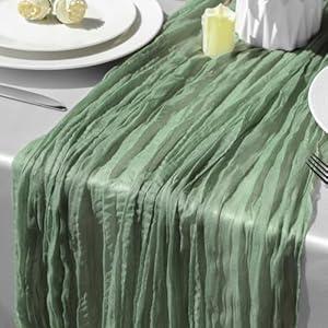 GARIG Single 10Ft Cheesecloth Table Runner 35x120 Inch Boho Gauze Table Runner Cheese Cloth Long Romantic Table Runners for Wedding Bridal Shower Birthday Party Table Decor (Dusty Sage Green)