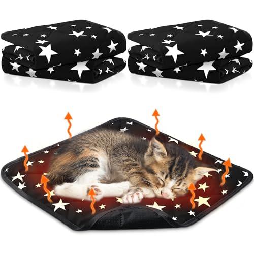 Namalu 4 Pack Self Warming Cat Bed Self Heating Cat Mat Star Pattern Soft Dog Crate Pad Thermal Pet Mat Anti Slip Kennel Dog Washable Warming Bed for Outdoor Indoor(12 x 12 Inch,Black)