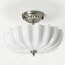 15.75-Inch Brushed Nickel Semi Flush Mount Ceiling Light Milk Glass Lampshade Fixture Mid Century Modern 4-Light (Dimmable 4 Bulb is Included) for Hallway Bedroom Foyer Entryway Kitchen