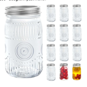 Amzcku 32oz Vintage Mason Jars with Lids, Wide Mouth Quart Canning Jar 12 Pack