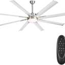 BiGizmos 72 Inch Industrial DC Motor Ceiling Fan with LED Light, ETL Listed Damp Rated Indoor or Covered Outdoor Ceiling Fans for Living Room Basement Sunroom Porch Patio, 6-Speed Remote Control (Brushed Nickel)