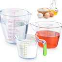 Measuring Cups Set, 3-Piece Clear Plastic Liquid Measuring Cups with OZ & ML Multiple Measurement Scale for Kitchen Cooking Baking, Essential Kitchen Tools