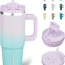 Tumbler With Handle 30 oz Stainless Steel Insulated Tumbler With Lid And Straw For Water Or Ice Coffee, Lavender Green