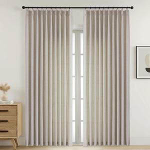 Extra Wide Pinch Pleated Curtains 84 Inches Long 2 Panels Set, Soft Thick Textured Window Curtains, Light Filtering Farmhouse Drapes for Patio Sliding Glass Door, Linen Color, 2x60Wx84L Inches