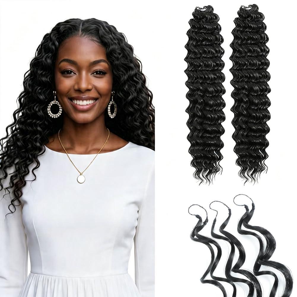 Feather Crochet Hair for Black Women, 18 Inch 100 Strands, 4# | 180g, Dark Brown, Pre Separated, Synthetic, Deep Wave, Crochet Installation, Daily Use