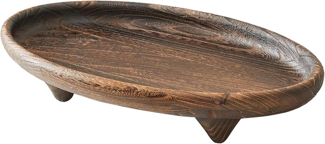 Rustic Wooden Serving Tray with Legs, Oval Decorative Display Platter for Fruits, Drinks (Brown)
