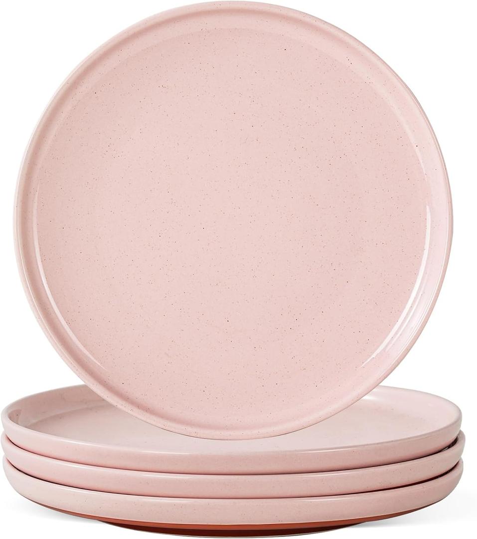 Salad&Dessert Plates, 8 Inch Small Dinner Plates Sets for 4, Dishwasher & Microwave Safe, Porcelain Dinner Dishes for Cake, Fruits,Waffle, Pasta, Salad, Elegant Pink
