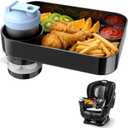 2Pack Car Seat Snack Tray for Kids, Mess-Free Square Travel Tray Cup Holder Snack Tray, Durable Car Food Tray for Toddlers, Universal Fit Kids Travel Road Trip Essentials (2, Black)