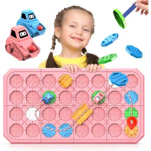 Logic Road Builder Games Toys: STEM Toys for 4 Year Old Kids, Montessori Board Game Brain Teaser Puzzles Preschool Learning Activities Educational Toy for Toddler Ages 3 5 6 7 8-12 Gifts(Pink 32PCS)