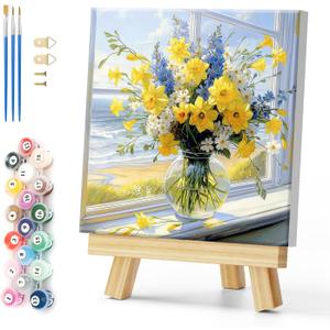 Natuyalo Framed Paint by Numbers for Adults Beginner, Vase Acrylic Easy Paint by Numbers Kits with Frame Flowers Art Craft Kits for Adults Suitable for Wall Decoration 12x12 Inch (Color-04)