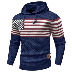 Zaitun Mens Hooded Sweatshirt Long Sleeve American Flag Knitted Hoodie Pullover Sweater Navy, 5XL