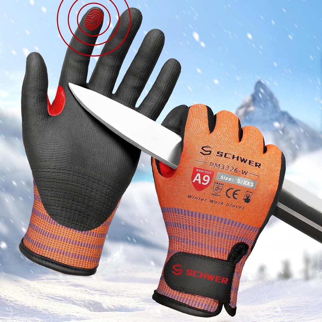 2 x Schwer FreezeGuard-X Winter Work Gloves for Men and Women, ANSI A9 Cut Resistant Gloves for Extreme Protection, Freezer Glove With Super Grip, Touchscreen, Thermal Insulated, PM3326-W (XXS,1 Pair)