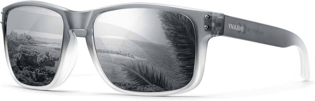 Polarized Sunglasses UV400 with Mirror Coating. Classic Minimalist Design, Stylish to Stand Out in Sunshine (Grey/White Gradient)