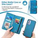 Asuwish Phone Case for OnePlus 9 OnePlus9 5G Zipper Wallet Magnetic Cell Cover with Tempered Glass Screen Protector Strap Flower Card Holder One Plus9 On 1 Plus 1plus One+ 1+ 1+9 Nine Women Girls Blue
