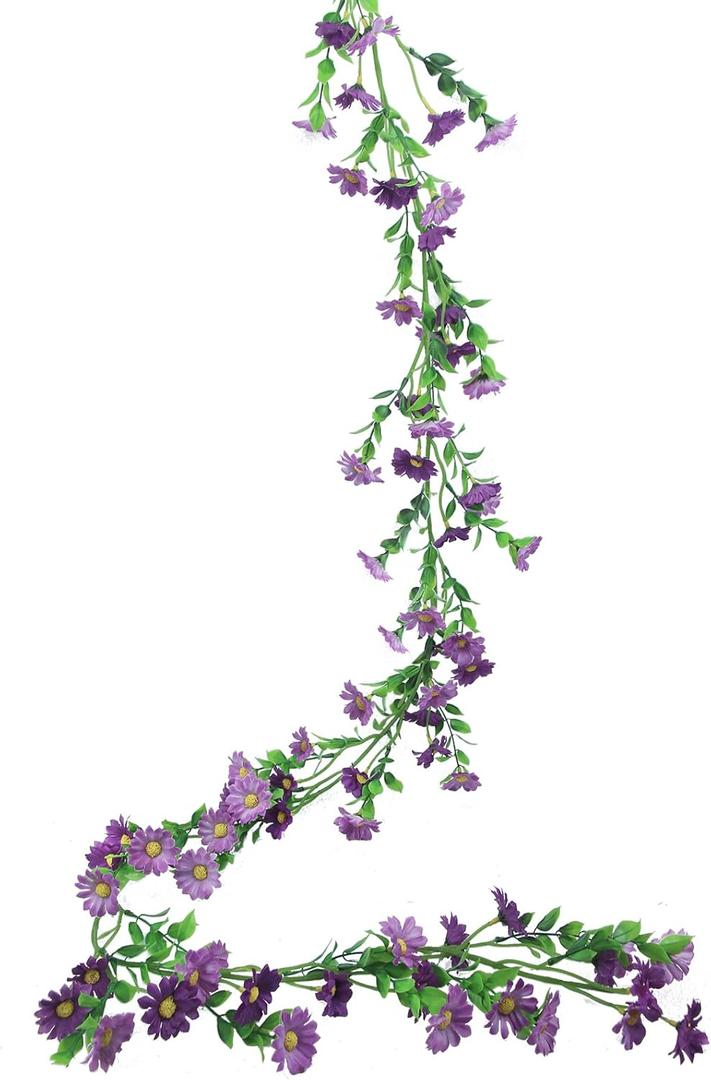 CISDUEO Silk Daisy Flower Garland - Purple Artificial Flower Vine, Hanging Ivy Garland for Wall, Party, Wedding Arch, Floral Decor, Home Indoor/Outdoor Ceremony