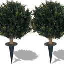 Artificial Boxwood Ball Bush 27" Tree UV Resistance Rated with Spike. Easy to Push in The Ground, Plant Looks Great in a Planter Anywhere. Indoor/Outdoor Decor 2 Pack (Green)