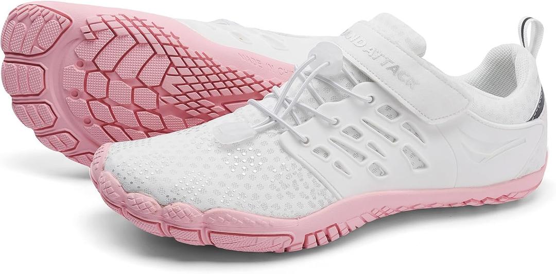 Grand Attack Barefoot Shoes Women Minimalist Zero Drop Lightweight Cross-Trainer for Wrestling Boxing Weightlifting Walking Shoes (8 Wide, 646/White/Pink)