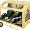25 Gallon Reptile Tank, Wooden Bearded Dragon Terrarium Tank with Top Ventilation, Large Reptile Enclosure for Snake, Lizard, and Leopard Gecko, Includes Feeding Tongs, 24" L x 16" W x 16" H