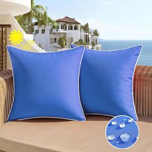 All Smiles Outdoor Waterproof Throw Pillow Covers 20x20 Set of 2 Navy Blue Decorative Patio Tent Bed Sofa Living Room Furniture Sunbrella Cushion Cases Outside Decor for Couch Garden Bench Porch