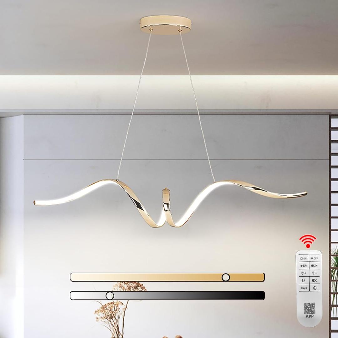 Modern LED Chandelier for Dining Room - Gold Pendant Light Fixtures, 36.6" Adjustable Kitchen Island Pendant Lights, Dimmable 21W Energy-Saving Hanging Light (Gold Plating 21W)