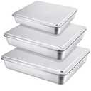 Tioncy 3 Set Stainless Steel Cake Pan with Lid 13/11/9 Inch Rectangle Sheet Baking Pan with Covers Bakeware with Lids for Cakes Breads Casseroles Fish Vegetables and More