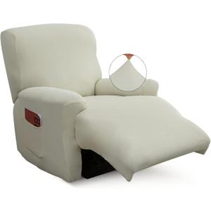 Recliner Slipcover-Stretch Soft Slip Reclining Chair Slipcovers 4-Pieces Furniture Protector for Recliner with Pocket Fitted Sofa Couch Cover Lazy Boy Chair Cover(Beige) (Begie)
