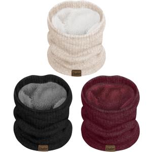 Chalier 3 Pack Neck Warmer for Women Cold Weather Knit Winter Scarf Thick Infinity Neck Gaiter for Men Women (A Pack Red Black Beige)