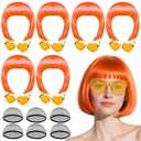 PLULON 6 Pack Orange Bob Wig with Heart Sunglasses and Hair Cap for Women, Colorful Cosplay Costume Neon Short Bob Wigs Funny Hairpieces Daily Bachelorette Halloween Costume Party Decorations