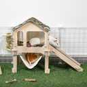 Bienbee Guinea Pig Hideout, Large Wooden Guinea Pig Castle with Stair, Hammock and Mat, Detachable Double-Decker Guinea Pigs House for Bunny Hamster Chinchilla Ferret Rabbit Guinea Pigs Accessories