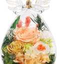 Gifts for Women Birthday Preserved Rose Forever Flower in Glass Angel Figurines Fresh Flowers for Delivery Prime for Mom Real Colorful Roses for Grandma Sister Wife Her from Daughter (Champagne (Rose, Austin, Baby's Breath, Hydrangea))
