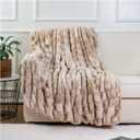 BATTILO HOME Ruched Luxurious Soft Beige Faux Fur Throw Blanket Fuzzy Plush Elegant With Reversible Mink Blanket for Sofa,Chair, Couch, Living Room, Home Decorative Blanket Tie Dye (Beige, 50"x60")