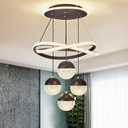 Modern LED Chandeliers, Dimmable 3-Color Kitchen Island Pendant Light for Dining Room, Bedroom, Living Room, Contemporary Hanging Ceiling Light, Linear Island Lamp  (Black)