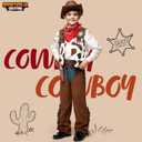 Spooktacular Creations Halloween Cowboy Hat Costume for Boys, Kids White Brown Western Costume, Deluxe Cowboy Outfit Set for Toddler Halloween RolePlay Themed Party (3T, 3-4 yrs) (Brown)